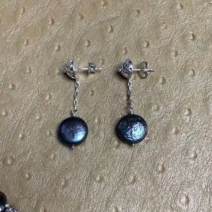 😍925 Silver Black Baroque Coin Pearl Earrings😍 NWOT